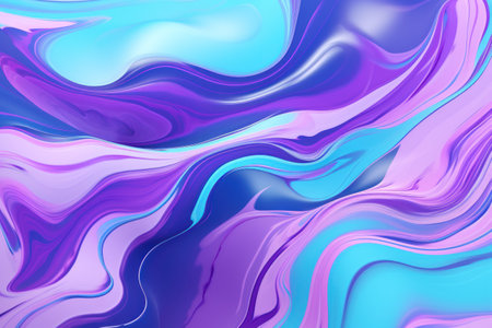 Liquid paint texture. Abstract background of colored floating liquid in violet turquoise blue pastel colors. Paint flows smoothly into each other, mixing in beautiful patterns. Copy space, Close up.の素材