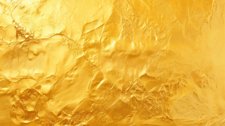 Texture of shiny yellow gold foil sheet. Gold background. Luxury shiny gold texture for design. Sample. Copy space. Metal background texture in gold. Gold paint. Templateの素材