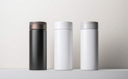 Clean mockups for cosmetic products. Three clean plastic cans for shampoo, conditioner and hair mask. Mockups for hair care products. Clean cans isolated on white background. Mockups for design. Blankの素材