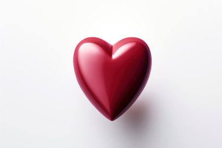 Three-dimensional red heart, close-up, isolated on a white background. Design element. Valentine's Day. Valentine, greeting card, banner, posterの素材