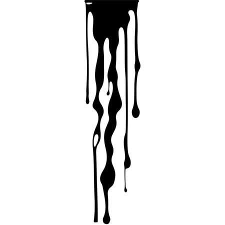Abstract Dripping Paint. Black ink flows down in long streams and drops. The flowing black liquid. Droplets. Dirty grunge texture. Vector illustration isolated on white background. Design elementのイラスト素材