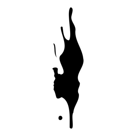 Ink blot. Abstract stain with drops and splashes. Black paint splatter. Vector illustration isolated on a white background. Liquid dirty inkblot. Grunge texture. Design elementのイラスト素材