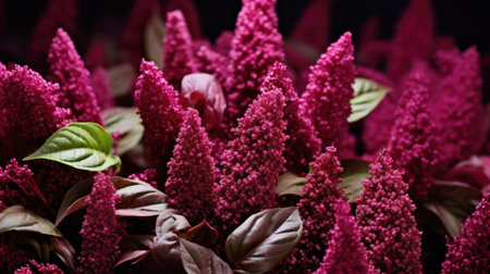 Close up of pink amaranth flowers on a black background. Ideal for backgrounds, wallpapers, or as a design elementの素材