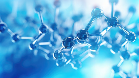 Molecular structure of water. Chemical Bonds. Abstract atomic Structures in a Futuristic Design. Science or medical background. Copy Space. Ideal for educational and scientific materialsの素材
