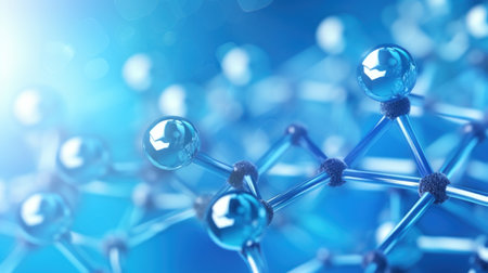 Molecular structure of water. Chemical Bonds. Abstract atomic Structures in a Futuristic Design. Science or medical background. Copy Space. Ideal for educational and scientific materialsの素材