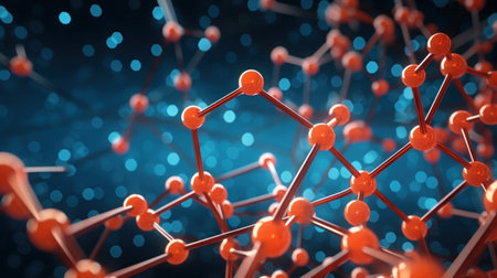 Atoms and molecules. Colorful Spheres in Motion. Abstract background. Futuristic Geometry. Concept of science, chemistry, medicine technology networks. Copy Space. Bubblesの素材