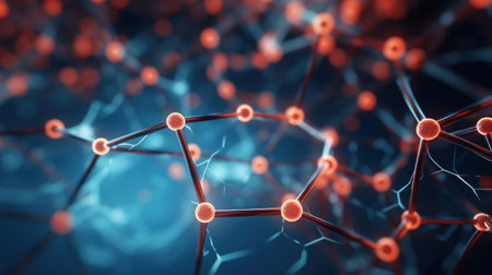 Atoms and molecules. Colorful Spheres in Motion. Abstract background. Futuristic Geometry. Concept of science chemistry medicine technology networks. Copy Space. Bubblesの素材