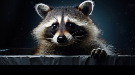 Raccoon in Bathtub, Curious raccoon exploring a white bathtub, ideal for pet and wildlife themed content.の素材