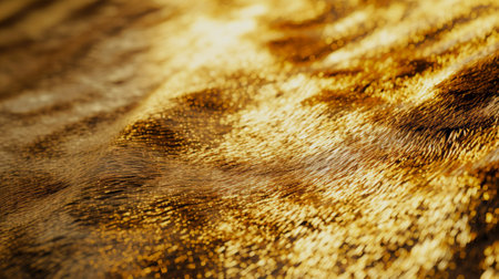 Close up of a vibrant gold texture of soft fur with various shades of golden. Dyed animal fur. Concept is Softness, Comfort and Luxury. Can be used as Background, Fashion, Textile, Interior Designの素材