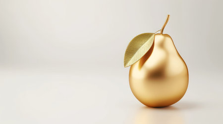 Golden pear made of gold on a white background, suitable for minimalist design or premium product illustration, emphasizing value and elegance. Jewelry fruit. Banner with copy spaceの素材