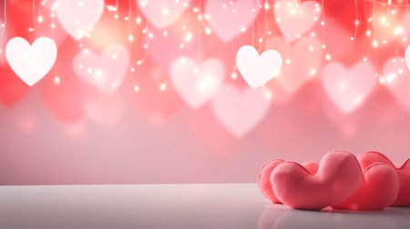 Greeting valentine for Valentines Day, banner with copy space. Red hearts on soft bokeh background. Template for greeting, invitation, postcard, advertisement. Ideal for love themed designsの素材