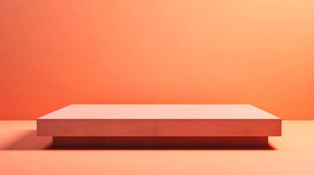 Podium for product presentation. Stage for showcase. Mockup. Empty illuminated with Orange lights platform with modern design. With copy spaceの素材