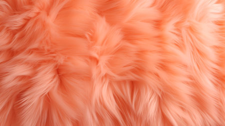 Close-up of peach colored fur texture, soft and fluffy appearance. Ideal for fashion design backgrounds or textile visuals. Fluffy backdrop.の素材