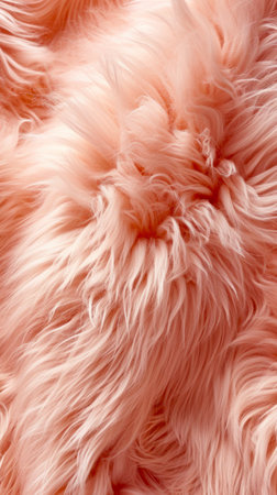 Peach fur texture. Fashionable color. Dyed animal fur. Concept of Softness, Comfort and Luxury. Can be used as Background, Fashion, Textile, Interior Design. Fluffy backdrop. Verticalの素材