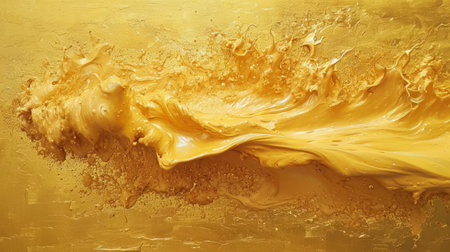 Close-up of flowing golden and amber oil paint with glitter details and fluid patterns. Concept of abstract art, luxury textures, fluid painting, golden aesthetics.の素材