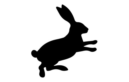 Jumping Rabbit silhouette. Easter Bunny. Isolated on a white background. Simple black icon of hare. Cute animal. Ideal for logo, emblem, pictogram, print, design element for greeting card, invitationのイラスト素材