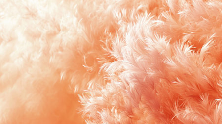 Fashionable Peach feather texture. Background. Trendy color. Concept of Softness, Comfort and Luxury. Ideal for backdrop, Fashion, Textile, Interior Design. Furry surface.の素材