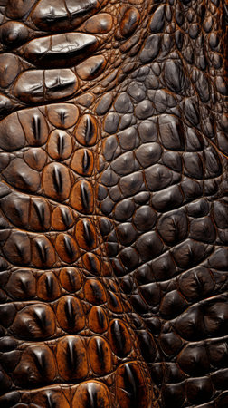 Crocodile skin textured background. Dark green alligator scales. Lizard, reptile skin. Concepts of texture, luxury materials, exotic leather, detailed close up.の素材