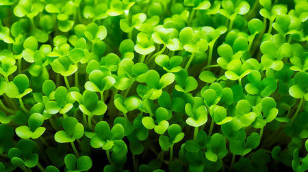 Close-up of vibrant green seedlings growing, symbolizing new life. Concept of sustainable agriculture, organic farming, healthy lifestyle, green living.の素材
