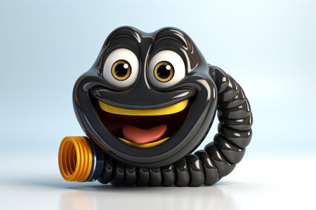 Cheerful cartoon character with black rubber hose on a soft gradient background. Concept of funny character design, children's entertainment, fun illustration, and playful branding.の素材