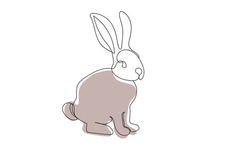 Continuous one line drawing of Rabbit. Simple line art of Easter Bunny. Isolated on white background. Toy bunny. Minimalist style. Design element for print, greeting, postcard, scrapbooking.のイラスト素材