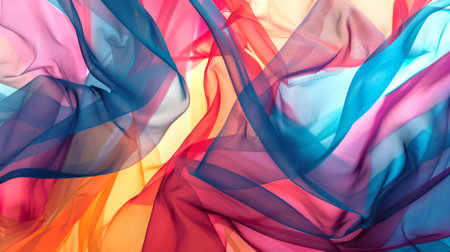 Abstract background. Fluid colors intertwining in a vivid abstract. Silky smooth texture flowing with vibrant hues. Concept of dynamic motion, fluidity in designの素材