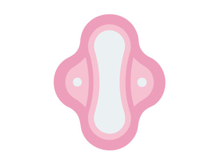 Pink sanitary pad with wings. Vector illustration of a sanitary napkin. Feminine hygiene pad isolated on white backdrop Concept of menstrual care, personal hygiene, women's health essentials.のイラスト素材
