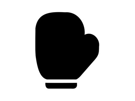 Black boxing glove icon in silhouette. Minimalist design of sporting glove. Logo, sign, pictogram, print. Sports equipment, boxing training, powerful punch. Isolated on white surfaceのイラスト素材
