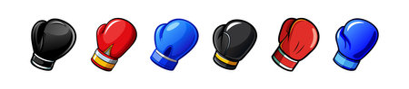 Set of boxing gloves. Illustration. Sporting gloves with a minimalist design. Concept of sports equipment, boxing training, athletic gear, powerful punch, combat sports. Isolated on white backgroundのイラスト素材