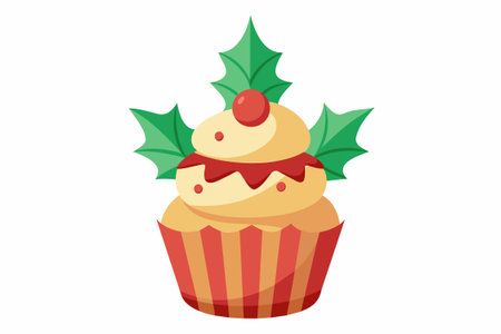 Colorful Christmas cupcake with festive decoration isolated on white backdrop. Graphic illustration....
