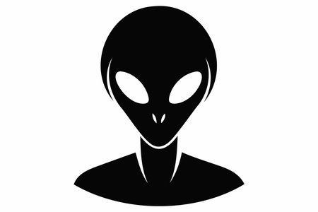 Black silhouette of alien head isolated on white background. Humanoid. Concept of extraterrestrial, sci-fi design, space being. Graphic art. Icon, print, pictogram, logo, design elementのイラスト素材