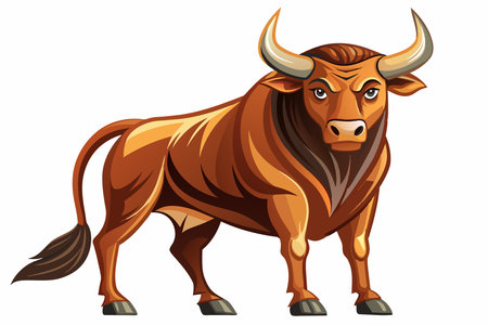 Illustration of a bull with horns isolated on a white background. Farm animal, livestock concept, agricultural icon.のイラスト素材