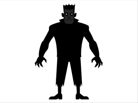 Black silhouette of Frankenstein monster isolated on a white background. Concept of Halloween, horror character, comic style, spooky creature. Print, icon, design elementのイラスト素材