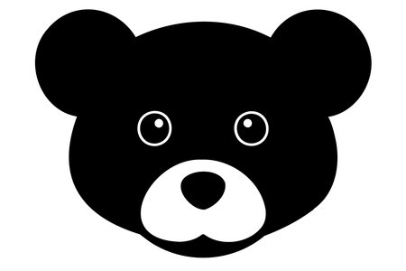 Black silhouette of a toy bear face isolated on a white background. Cute baby plush bear head. Concept of kids toys, childhood, fun, game, playtime, minimalist design. Print, icon, design elementのイラスト素材