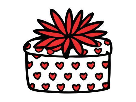 Red and white Christmas gift box isolated on white background. Concept of holiday present, festive decoration, minimalist style, wrapped package. Print, design element, graphic art.のイラスト素材
