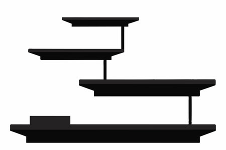 Black floating shelves isolated on a white background. Minimalist shelving unit with simple design. Concept of home decor, organization, storage, furniture, interior design. Graphic artのイラスト素材