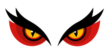 Red and Black Cartoon Demonic Eyes Isolated on White Background. Concept of Demon Character Design, Striking Visual, Eye Illustration, Bold Graphic Style, Halloween, horror, devilのイラスト素材