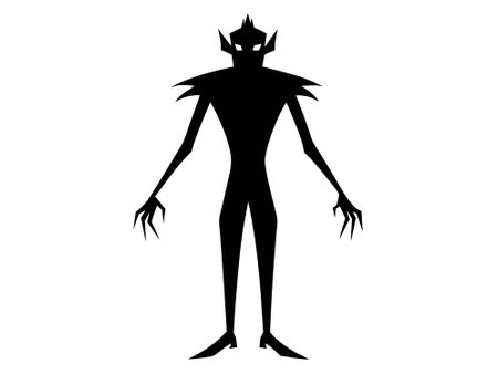 Black silhouette of a monster isolated on a white background. Concept of fantasy creature, spooky figure, minimalist style, Halloween icon. Print, design element.のイラスト素材