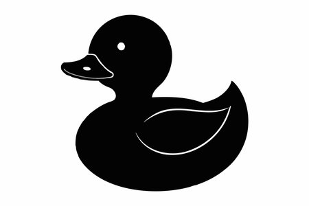 Black silhouette of a rubber duck isolated on a white background. Bath toy duck icon. Concept of minimalism, bath toy, simple design.のイラスト素材