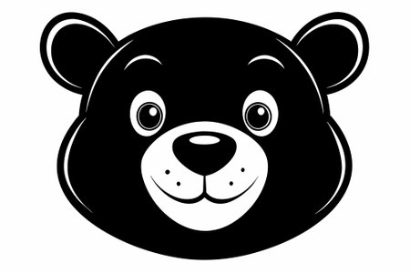 Black silhouette of a toy bear face isolated on a white background. Cute plush bear head. Concept of kids toys, childhood, fun, game, playtime, minimalist design. Print, icon, design elementのイラスト素材