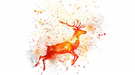 Watercolor painting of a reindeer with a wreath. Concept of Christmas, holiday season, wildlife, festive decoration.の素材