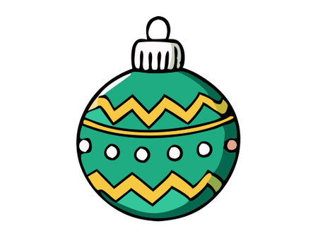 Colorful Christmas ornament on white background. Concept of festive decor, holiday decoration, seasonal celebration, Christmas bauble. Print, icon, design element.のイラスト素材