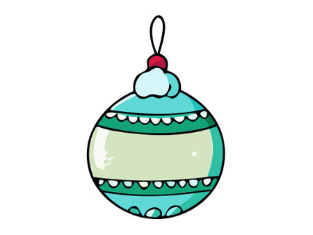 Colorful Christmas ornament on white background. Concept of festive decor, holiday decoration, seasonal celebration, Christmas bauble. Print, icon, design element.のイラスト素材