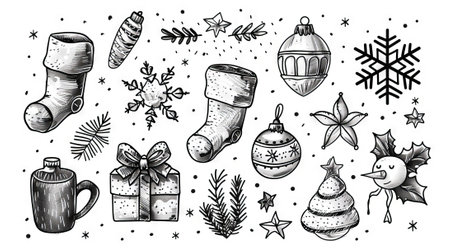 Illustration of Diverse Children Wearing Santa Hats and Smiling Amidst Snowflakes. Concept of Holiday Festivities, Christmas Cheer, Young Joy, Winter Season, Multicultural Unity. Banner.の素材