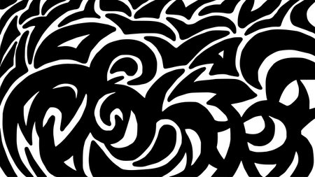 Black and white abstract pattern featuring flowing, curved shapes and intricate designs. Graphic background. Concept of modern design, minimalistic aesthetics, monochrome style, optical illusionのイラスト素材
