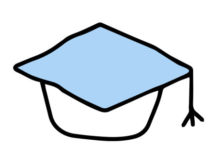 Light blue graduation cap icon isolated on white background. Concept of academic achievement, education milestone, student success, commencement.のイラスト素材