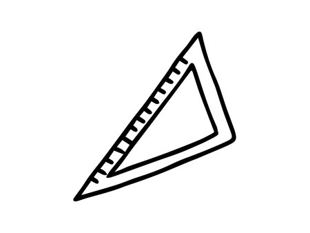 Black silhouette of a set square isolated on a white background. Concept of geometric tool, school supplies, educational instrument, minimalist drawing aid. Print, icon, design element.のイラスト素材