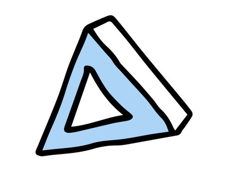 Simple illustration of a triangular geometric figure in blue and white, drawn in a minimalistic style. Concept of geometry, mathematics, shapes, and education. Print, Icon, Design Element.のイラスト素材