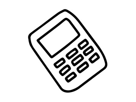 Black outline of a calculator isolated on a white background. concept of office tool, education, finance, technology. design element, print, icon.のイラスト素材