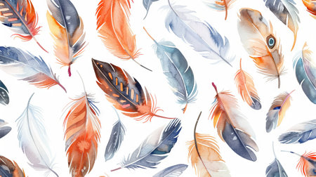 Colorful watercolor feathers pattern - bohemian and nature-inspired art design. Abstract background.の写真素材